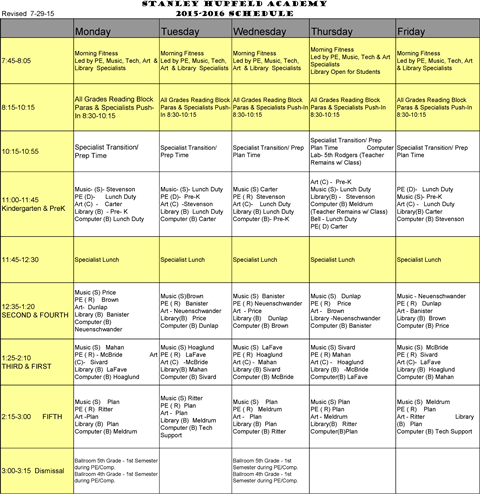 Specials Schedule